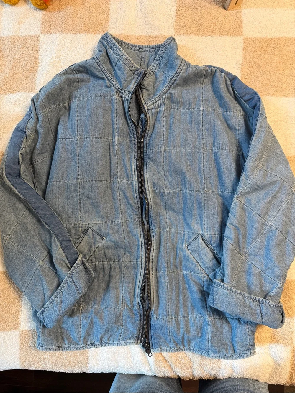 Free People Light Blue Quilted Denim Jacket